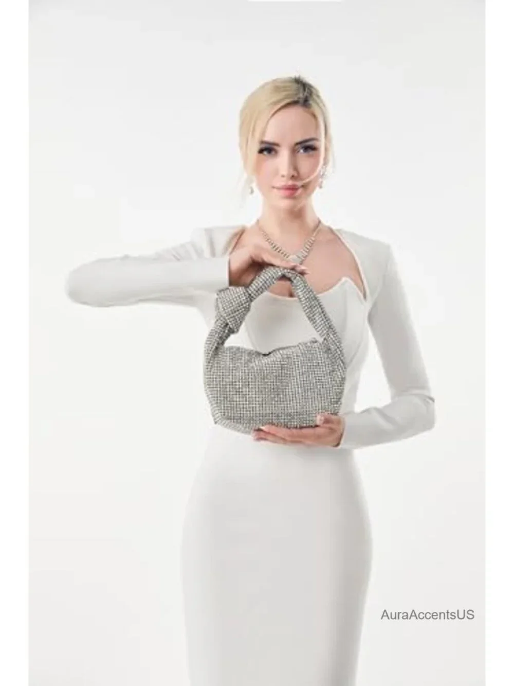 Crystal Rhinestone Hobo Dumpling Bag with Chain Strap, Evening Clutch Crossbody